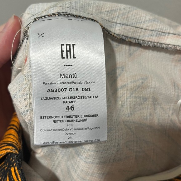 Mantu Trousers Orange Ochre Straight Leg Italy 46 Tropical Resort - Picture 4 of 8